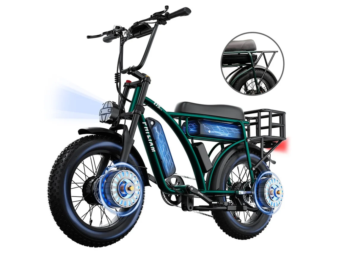 Bicicleta Eléctrica Philiam Et9 Dual Motor 2000w 52v 50ah Fat Bike Todoterreno Autonomía 320km Freno Hidráulico 4 Pistones E-bike Adulto