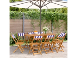 Sillas de jardín plegables DKD Home Decor de 8 piezas, tela/madera, azul y blanco