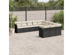 Conjunto de sofá de jardín de 11 piezas con cojines de mimbre sintético negro de DKD Home Decor