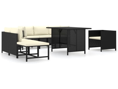 Conjunto 8 de muebles de jardín VIDAXL y cojines ratán sintético negro