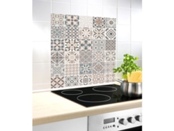 WENKO Base de campana, salpicadero de cocina de vidrio, Baldosas de cemento, vidrio templado, 60x70 cm, multicolor