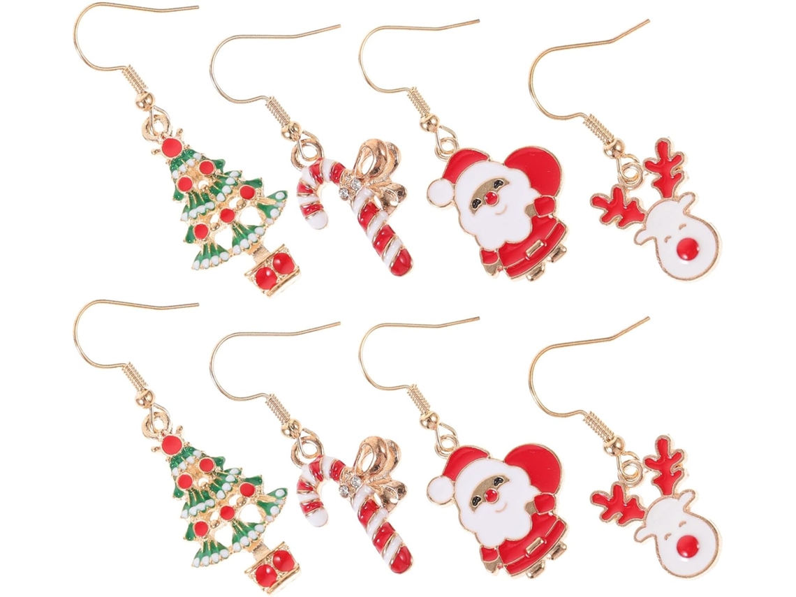 Juego De 4 Pares De Pendientes Colgantes Navideños De Aleación Maciza. Decoraciones Festivas.