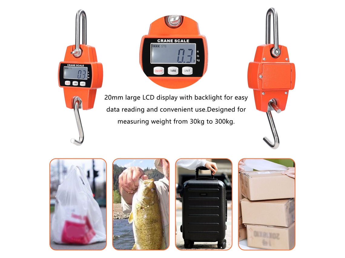 Balanza Electrónica Portátil Con Pantalla Lcd, Capacidad De 2 A 300 Kg, Con Gancho De Acero Inoxidable.