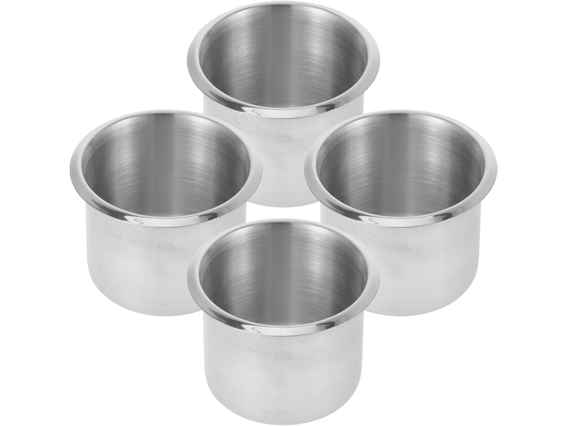 Juego de 4 portavasos de acero inoxidable para mesas y remolques, resistentes a la corrosión y fáciles de limpiar.
