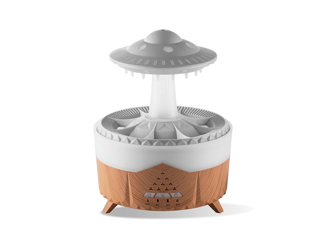 Mini humidificador de aroma de 350 ml con control remoto y luces de lluvia MDUG (madera)