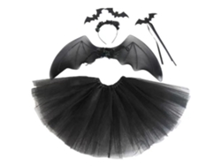 Disfraz De Murciélago Para Niñas Para Halloween, Con Falda De Malla, Alas, Varita Y Diadema.