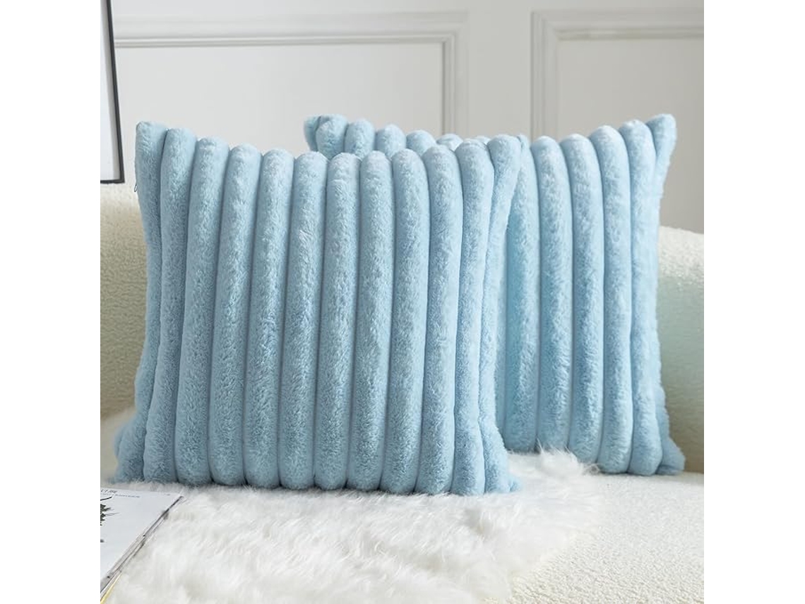 2 fundas de cojín - Pelo sintético a rayas - Súper suaves - Decorativas - 40 x 40 cm, Azul claro