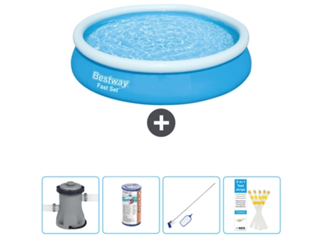 Piscina hinchable redonda Fast Set BESTWAY - 366 x 76 cm - Azul - Bomba incluida Filtrar - kit de limpieza - Tiras de prueba