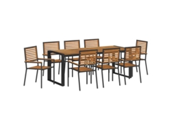 Maison Exclusive - Juego de comedor de jardín de mimbre negro y marrón de 9 piezas