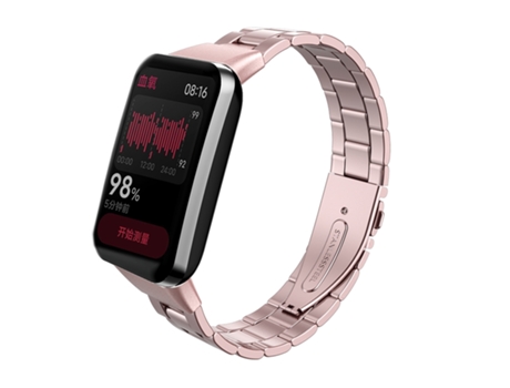 Correa Smartwatch para Xiaomi Mi Band 7 Pro de Acero Inoxidable con Hebilla Plana de Tres Cuentas (Rosa Rosa)