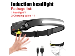 Linterna frontal LED con sensor de movimiento, 8 modos, manos libres, potente COB para camping y pesca. Aeuzwr