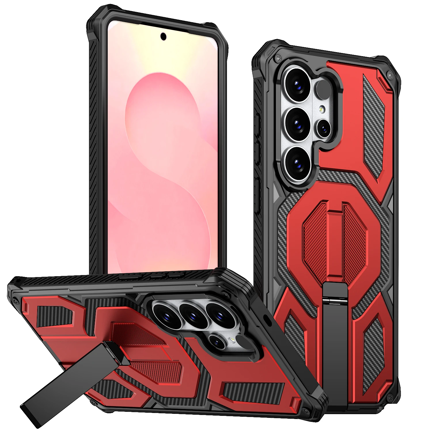 (rojo, Galaxy S26 Ultra) Funda Para Teléfono Con Soporte Magnético De Metal Y Función De Carga Inalámbrica.
