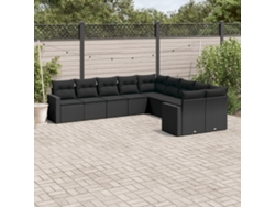 Conjunto de sofá de jardín de 10 piezas con cojines en mimbre sintético negro de DKD Home Decor