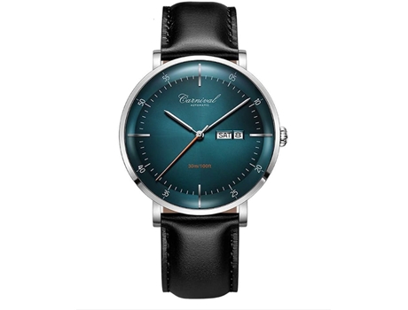 VEANXIN Brands Reloj automático con fecha y correa de cuero para hombre-Plata Verde