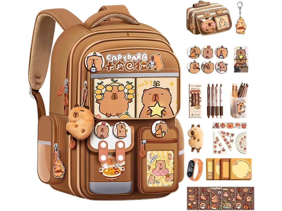 Mochila Capibara Para La Escuela | Libros Escolares Impermeables Para Actividades Al Aire Libre Para Niños Y