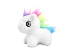 Peluche extra suave y esponjoso con colgante. Diseño de poni colorido. 13 cm.