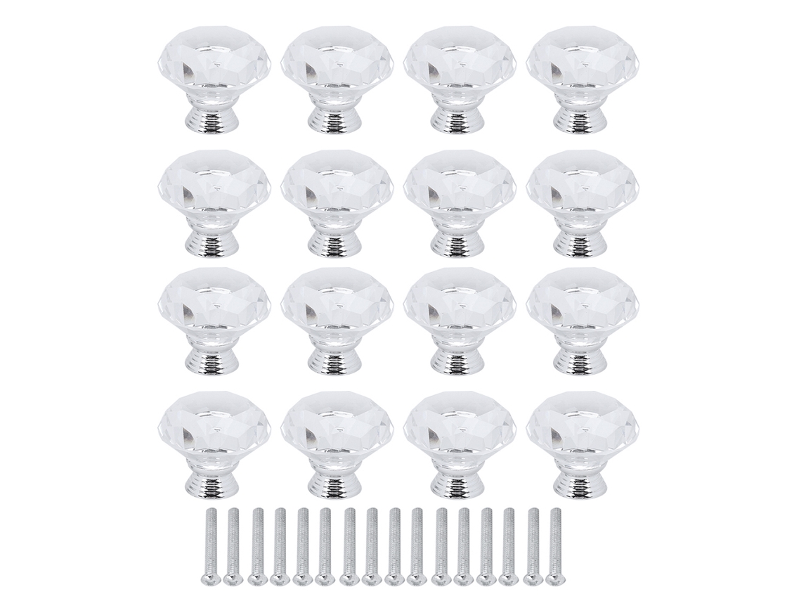 16 Pomos De Cristal Para Cajones Y Armarios, Forma De Diamante, 40 Mm, Tiradores Elegantes.