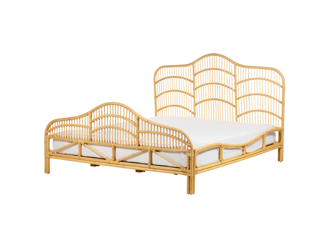 Cama con somier BELIANI Domeyrot de Ratán Madera clara 187x207x130
