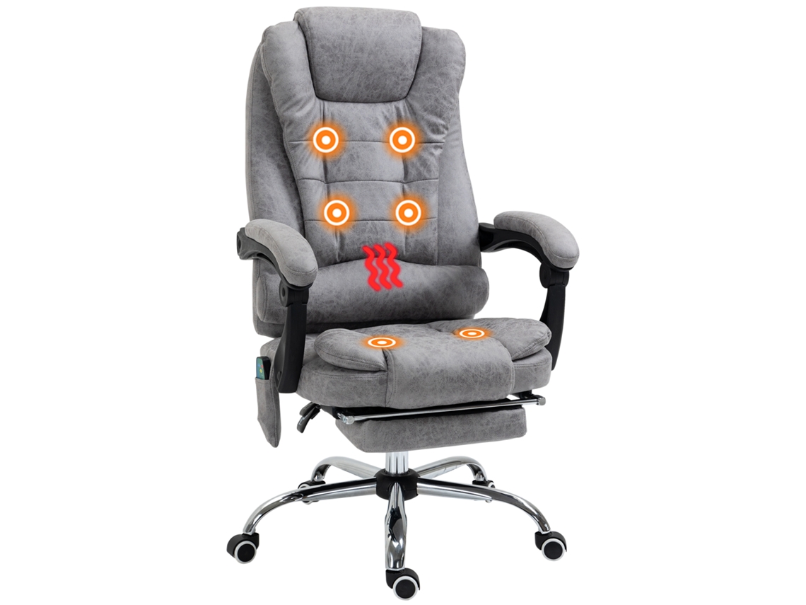 Silla Ejecutiva De Oficina Con Función De Masaje, Calefacción, Altura Regulable, Respaldo Reclinable Y Tapizada En Tela De Microfibra Gris.
