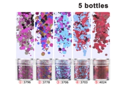 MEOIRUERY Purpurina para Slime, Shakers de Purpurina Extra Fina en Botes con Tapa, Ideal para Slime, Manualidades, Uñas, Scrapbooking, Pinturas, Set de 5