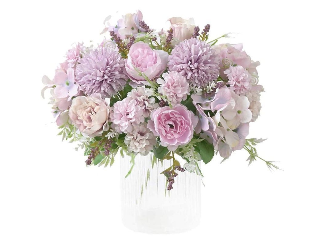 Ramo De Flores Artificiales: Peonías, Hortensias Y Claveles De Seda Decorativos, 2 Piezas (verde Claro).