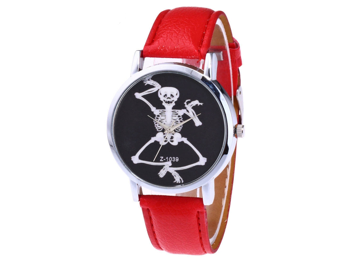 Reloj De Pulsera De Cuero Pu Casual Estudiantil Esquelético Moda Zhoulianfa Rojo