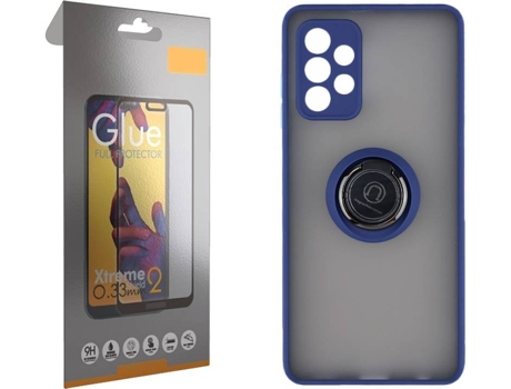 Funda y Protector de Cristal Full Samsung Galaxy A72 5G SKYHE Gel Bumper Ring Azul