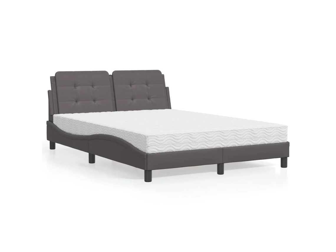 Cama Con Colchón Cuero Sintético Gris 120x200 Cm
