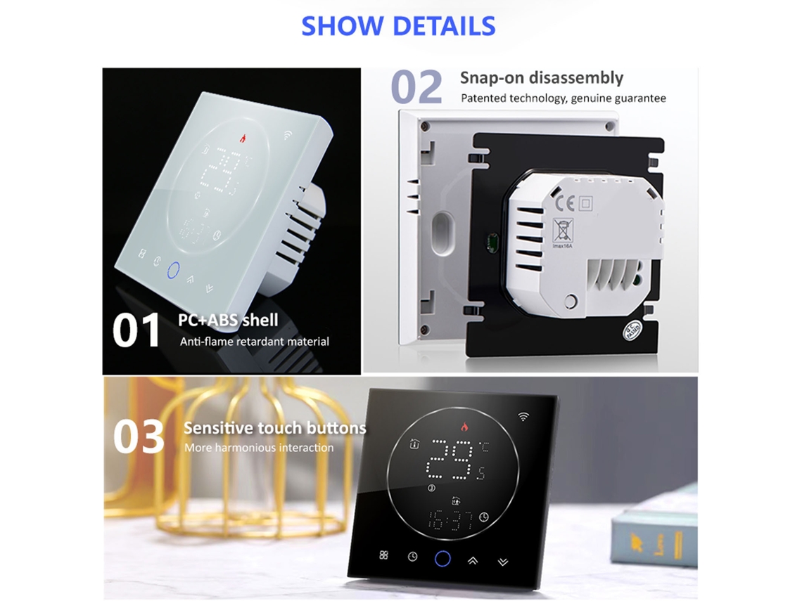 Termostato Inteligente Para El Hogar, Programable, Wifi, Control Por Voz, Pantalla Led, Ac95~240v, Blanco
