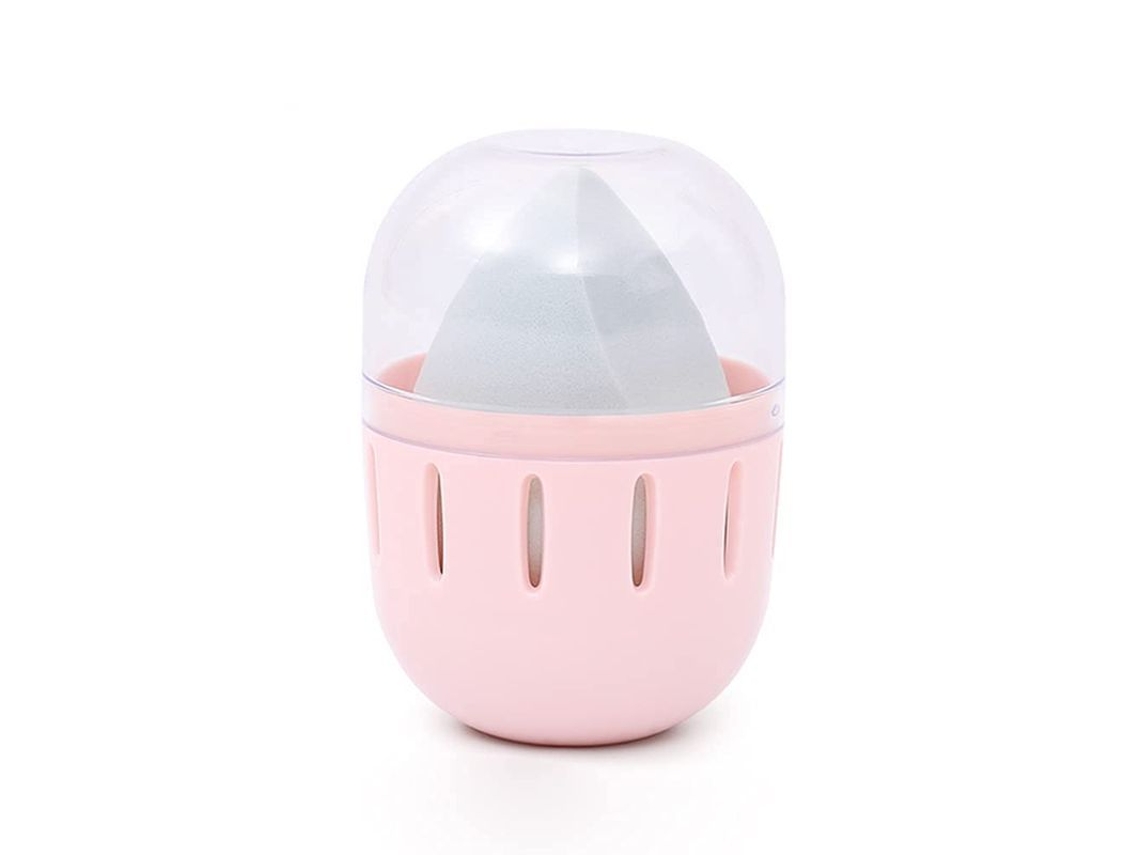 Soporte Para Esponjas De Maquillaje Sin Polvo, Estuche Portátil Con Tapa Transparente Para Secado Y Organización.