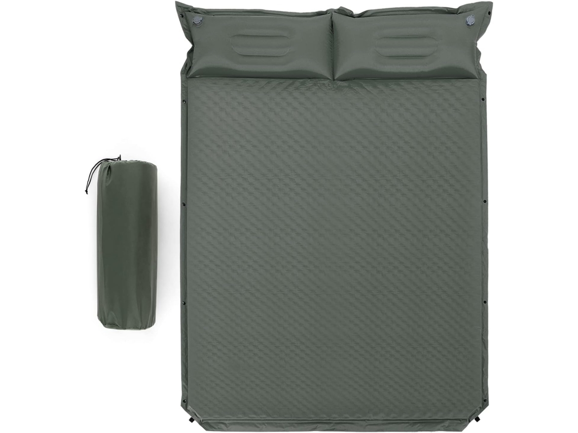 Colchón para Acampar con Almohada Colchoneta Autoinflable para 2 Personas Colchón Doble en Espuma para Camping Senderismo Vacaciones (Verde) COSTWAY
