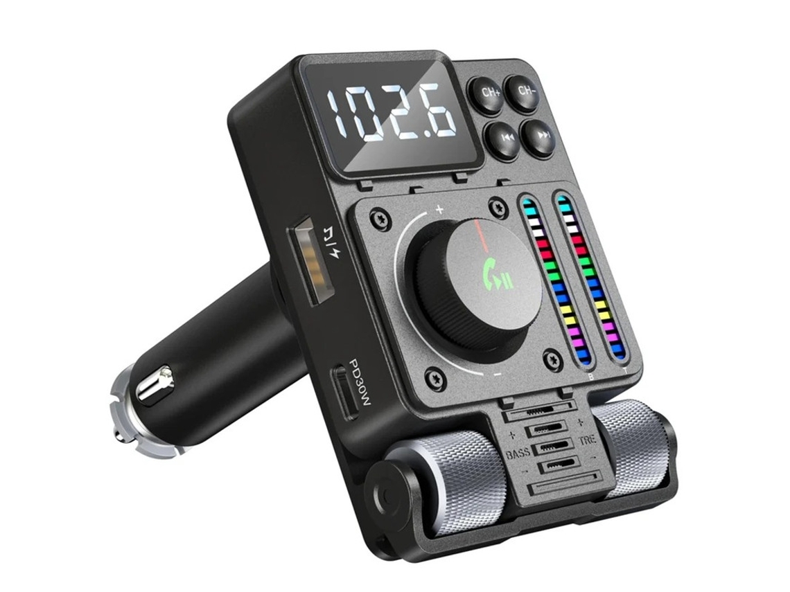 Transmissor Fm Bluetooth Multifuncional Para Carro Bluetooth 5.3, Ajuste De Som, Viva Voz Yizhood (preto)