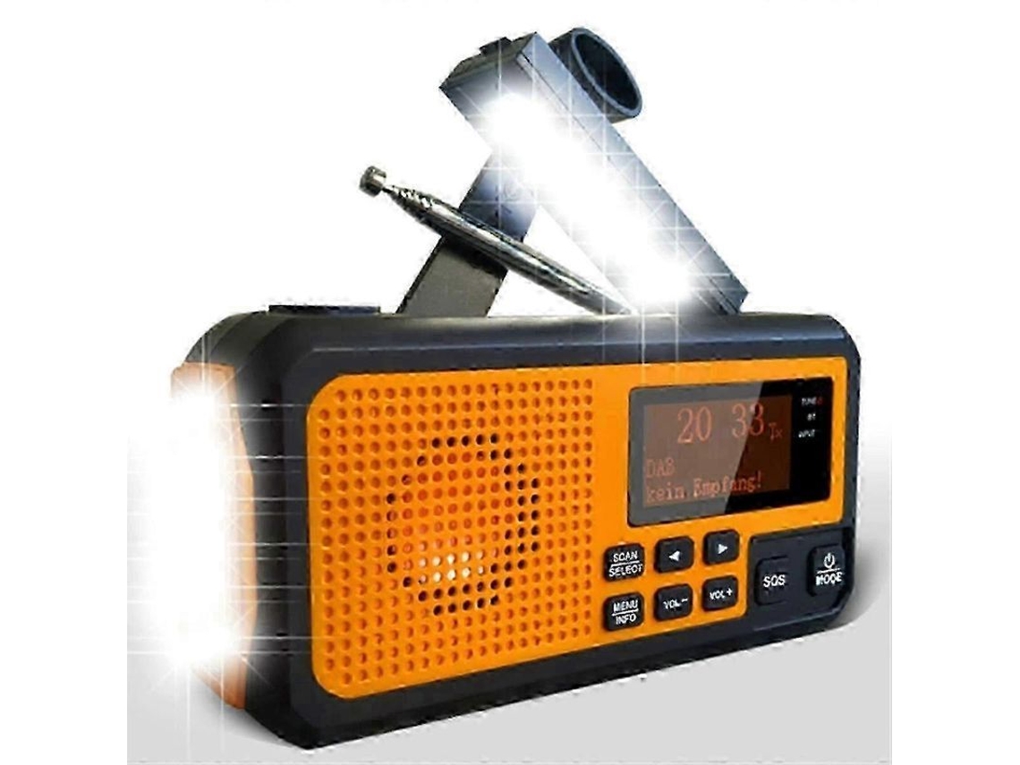 Radio emergencia DAB373BT con manivela, FM, Bluetooth y placa solar. Batería 5000 mAh, despertador. Ideal para apagones.