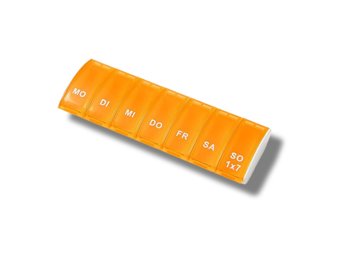 Pastillero portátil Panoona naranja con siete compartimentos para satisfacer tus necesidades los siete días de la semana.
