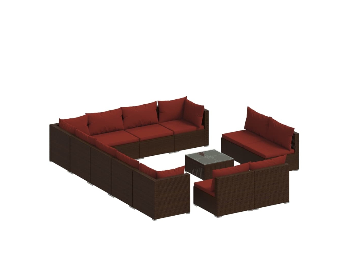 vidaXL Set muebles de jardín 13 pzas y cojines ratán sintético marrón