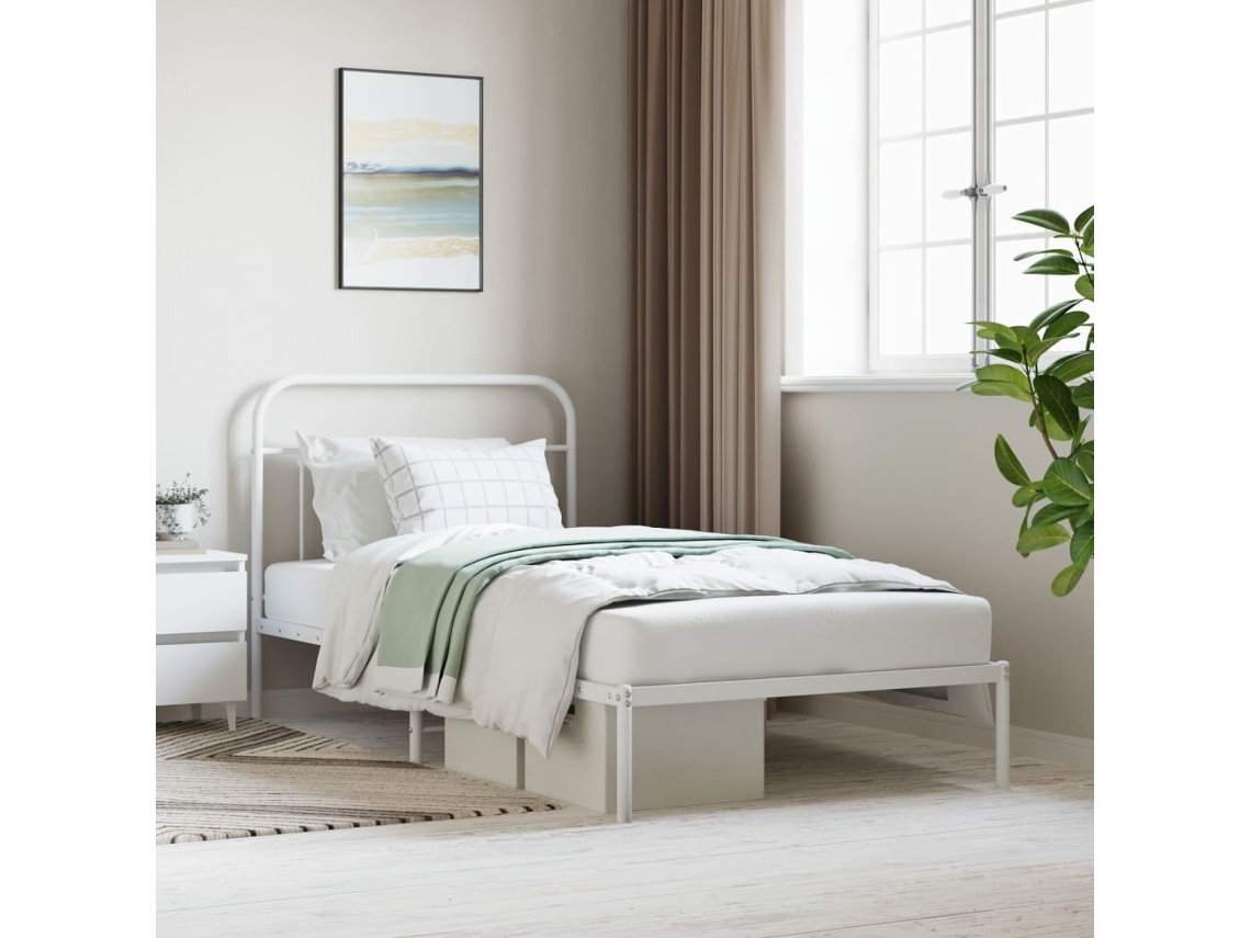 Estructura Cama Sin Colchón Con Cabecero Metal Blanco 107x203cm