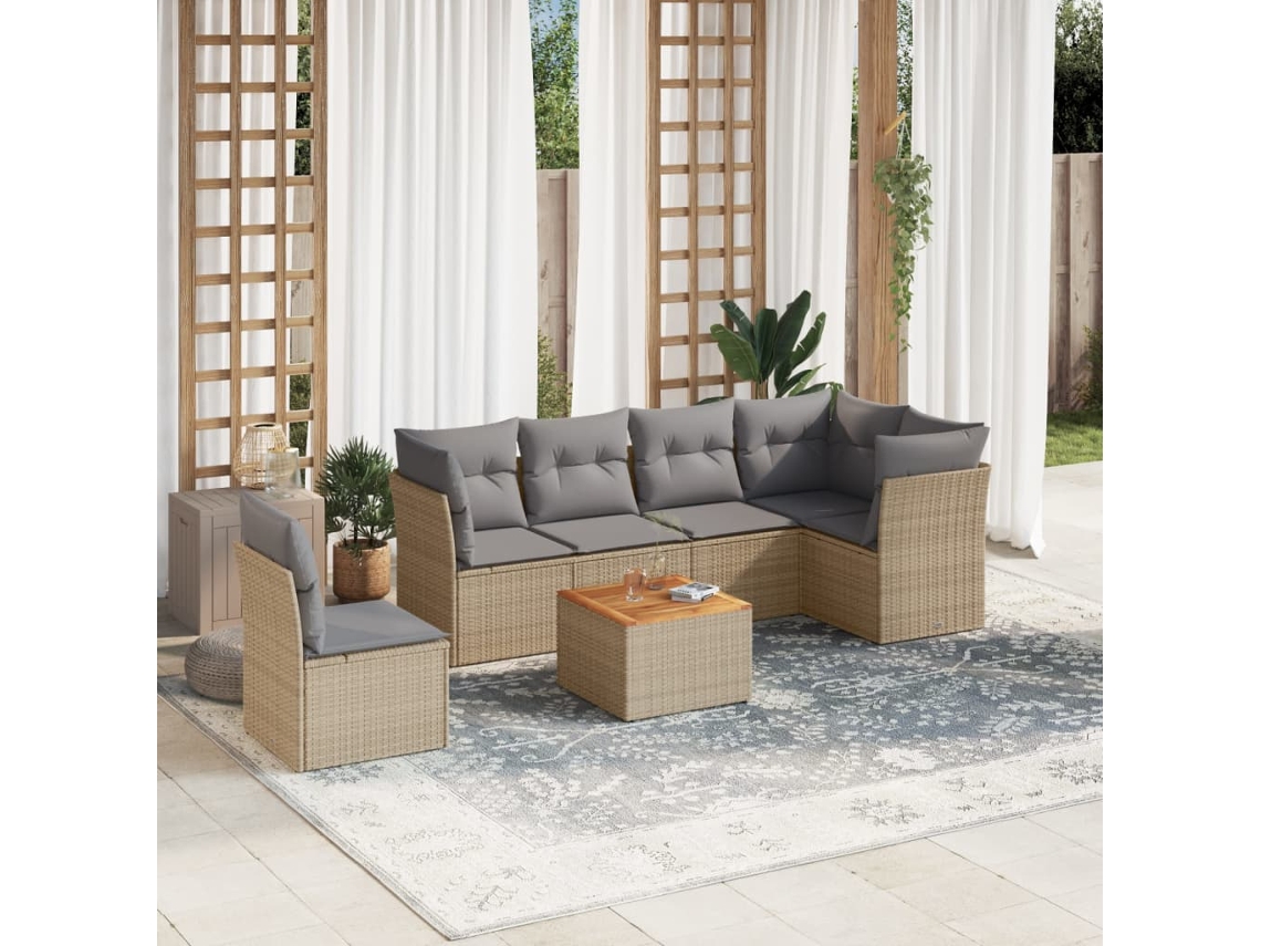 Conjunto de 7 sofás de jardín con cojines de mimbre beige de Dkd Home Decor