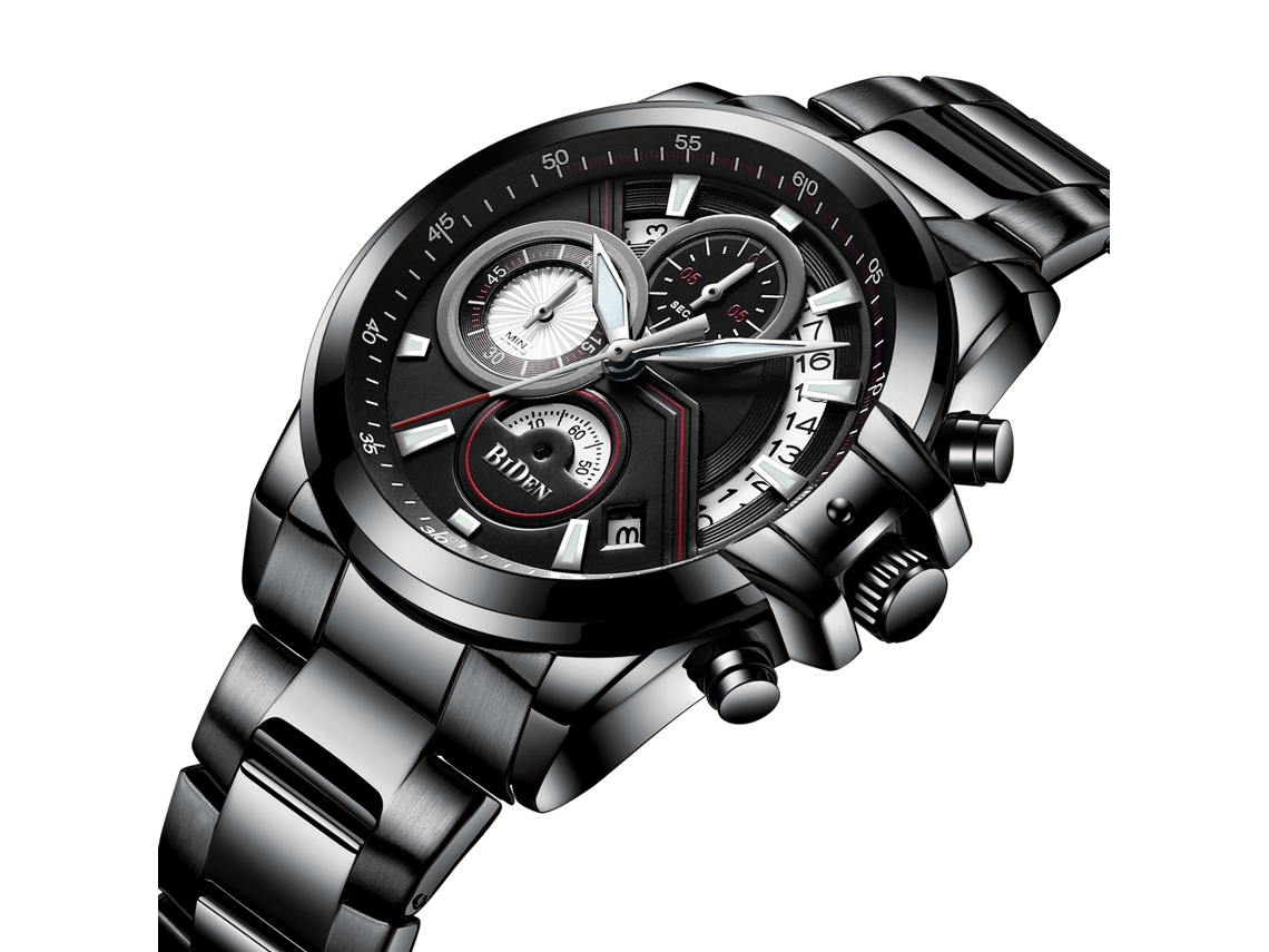 Reloj Multifuncional De Seis Manecillas Para Hombre, Elegante, De Acero Inoxidable (negro).