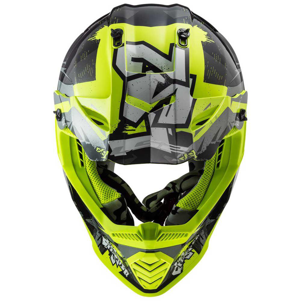 Casco Ls2 Mx437j mini fast evo crusher negro amarillo de motocross faxt mx437 para niños black yellow
