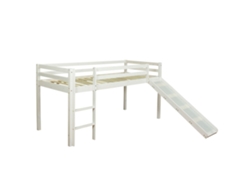 Cama Alta De 90x200cm Con Escalera Y Tobogán En Madera Lacada En Blanco Lit06200