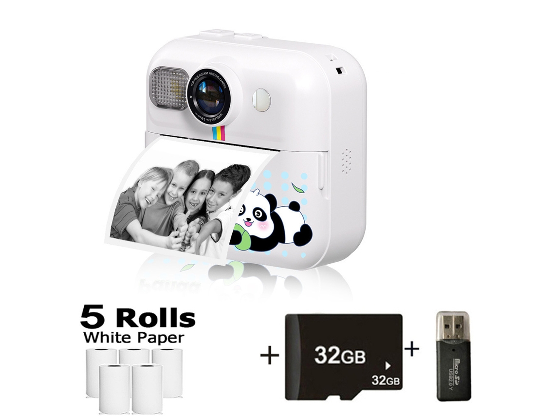 Cámara instantánea para niños Gertiz, 1080p, HD, con impresión térmica y tarjeta de 32 g, color blanco