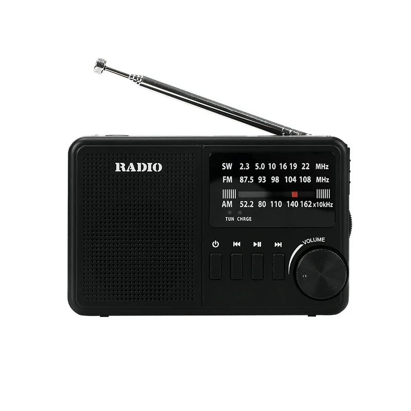Radio De Banda Completa (negra) Con Soporte Fm, Am Y Sw, Con Alarma Sos, Linterna Led, Altavoz Bluetooth Inalámbrico Y Reproductor De Mp3