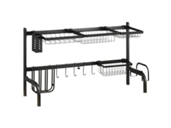 Escurridor De Platos Para Colocar Sobre El Fregadero, Rejilla De Secado Ajustable De 2 Niveles, Acero, 93 X 30 X 52 Cm, Negro