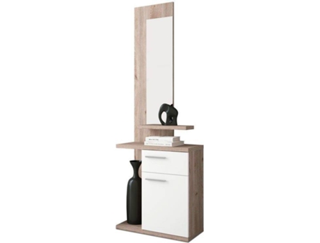 Mueble de Entrada HOMESOUTH Enter (Blanco - Nelson - Melamina - Mueble: 60, 5 x 68,5 x 27,5 cm espejo: 117,5 x 30,2 x 2 cm )