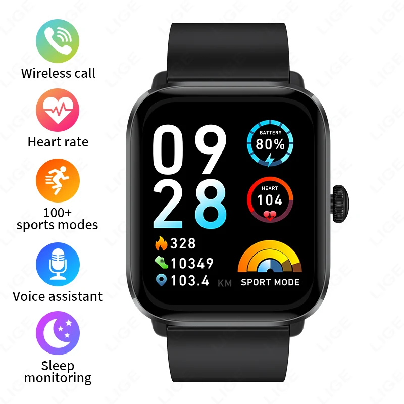 Reloj Inteligente (negro) Con Pantalla Táctil Completa De 1,83 Pulgadas, Monitor De Frecuencia Cardíaca Y Seguimiento De Actividad Física.