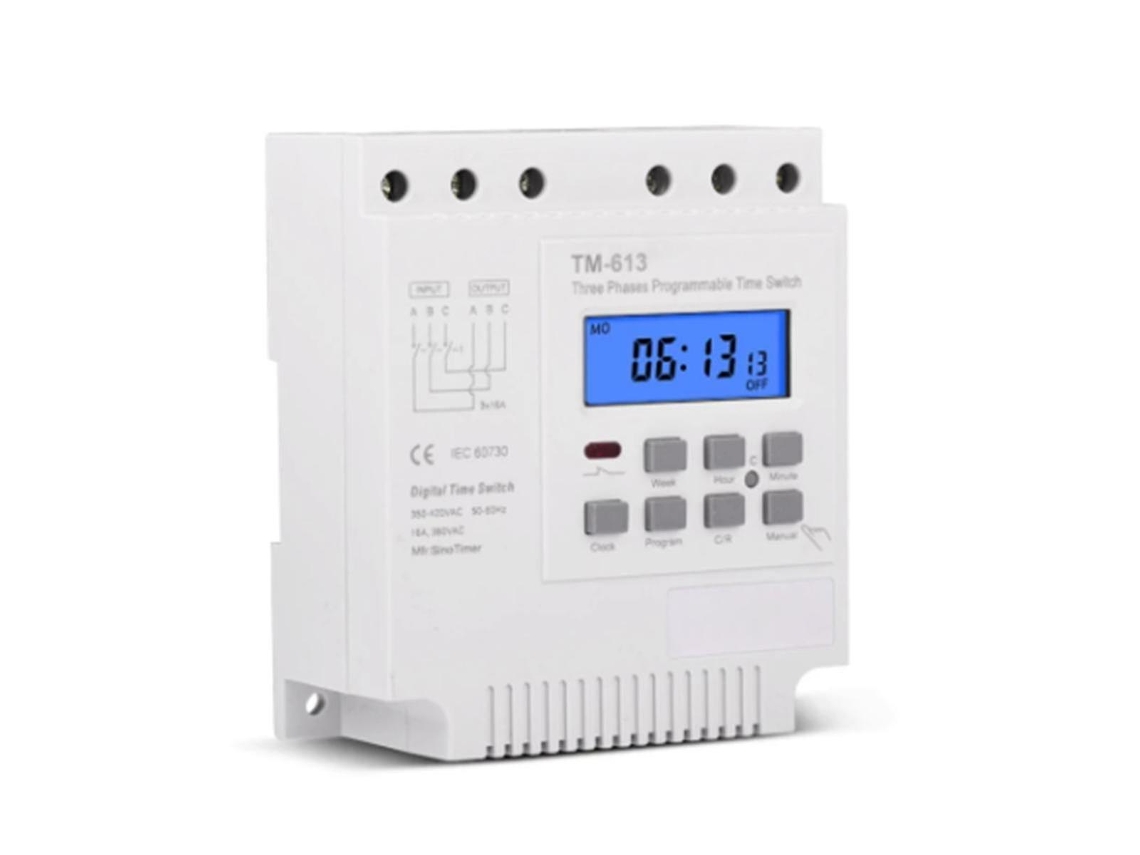 Interruptor temporizador programable Rebe, trifásico, 380V/415V, con retroiluminación y batería de respaldo, blanco