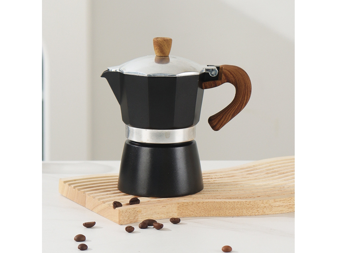Cafetera italiana de aluminio con válvula única de 300 ml, color negro