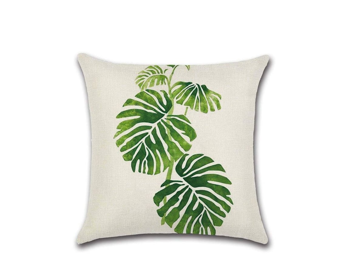 2026-funda De Almohada De Hojas Verdes Plant Palmito Decorativa 45x45cm Tela De Algodón Y Lino