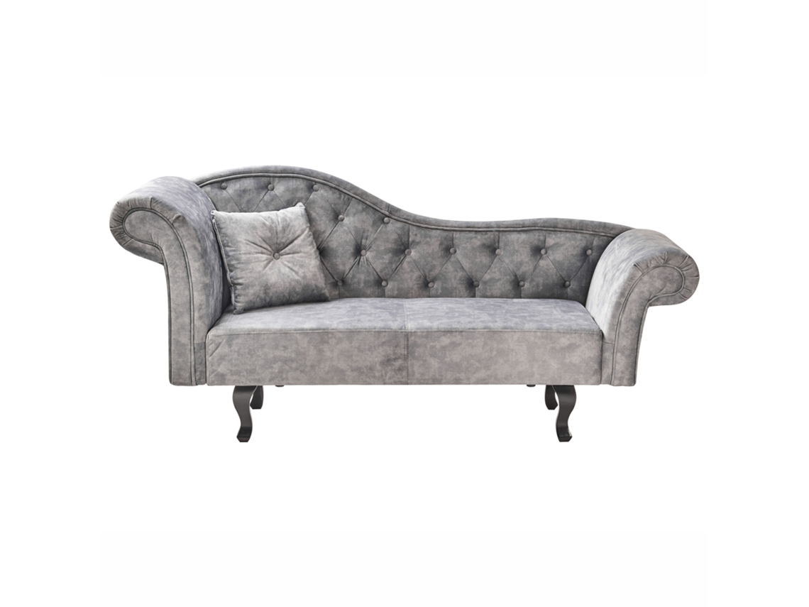 Chaise Longue À Esquerda Beliani Lattes De Veludo Cinzento 192x59x81