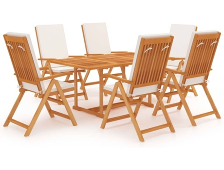 Conjunto 7 de comedor para jardín VIDAXL teca maciza y cojines